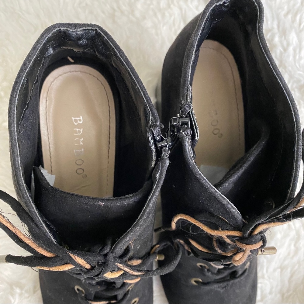 Bamboo Black Suede Lace Up Peep Toe Bootie - Picture 9 of 10